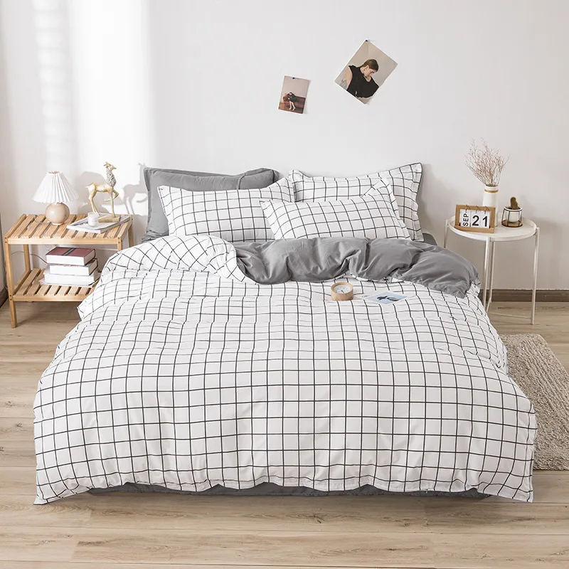 3/4Pcs Bedding Set, Line Block Print Duvet Cover with Sheet Pillowcases Comforter Quilt Cover Single Double Bed