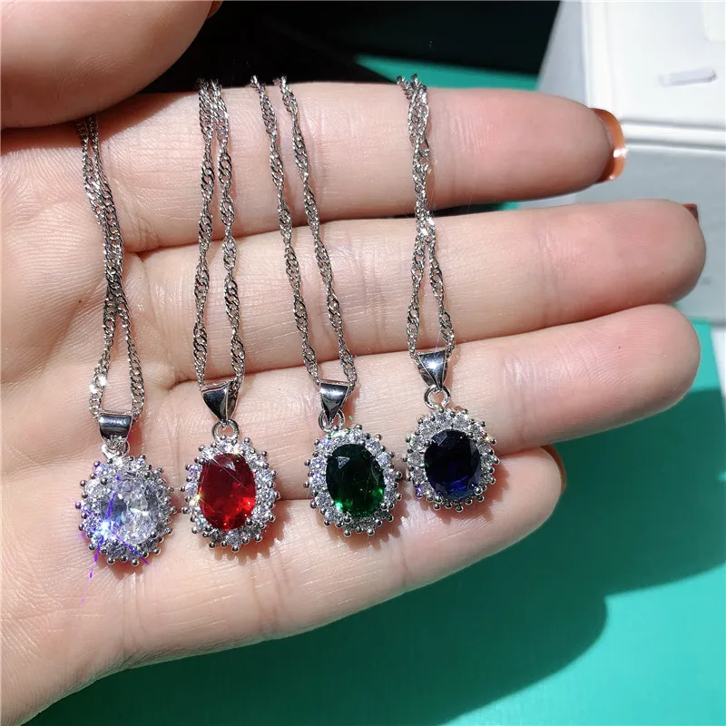 Princess Diana pendants 925 Sterling silver AAAAA cz Statement Royal Wedding Pendant necklace for Women Birthstone Party Jewelry