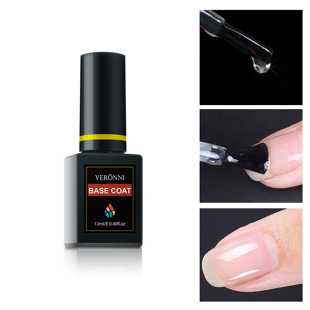 Veronni Base Coat Primer Gel 12Ml Fast Dry Vernis Losweken Uv Led Gel Nagellak Base Coat Geen veeg Top Kleur Gel Polish