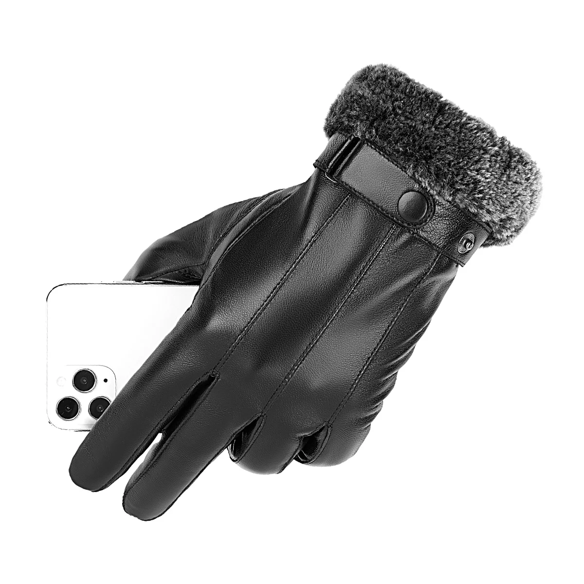 BISON DENIM Genuine Leather Sheepskin Gloves for Men Winter Warm Touchscreen Texting Cashmere Lined Driving Motorcycle Gloves