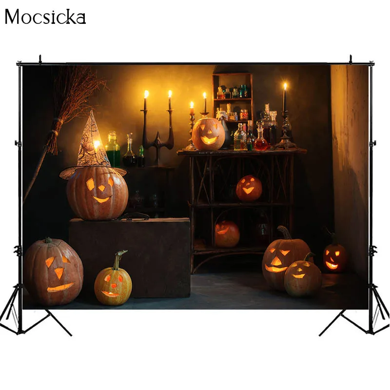 Halloween Backdrop Pumpkin Lantern Chemical Liquid Laboratory Child Birthday Cake Smash Photography Background Photo Studio