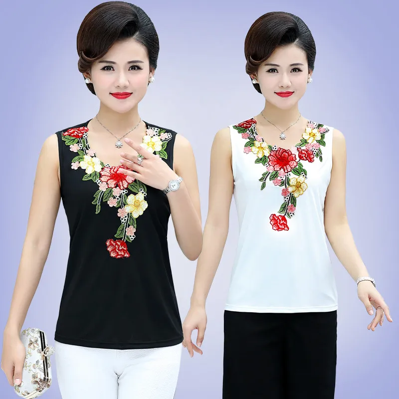 UHYTGF Vest Phụ Nữ Thời Trang Thêu Mùa Hè Áo Ghi Lê Nữ Không Tay Bên Trong Ngắn Tops Phụ Nữ Thanh Lịch Sexy Kích Thước Lớn Vest 1433