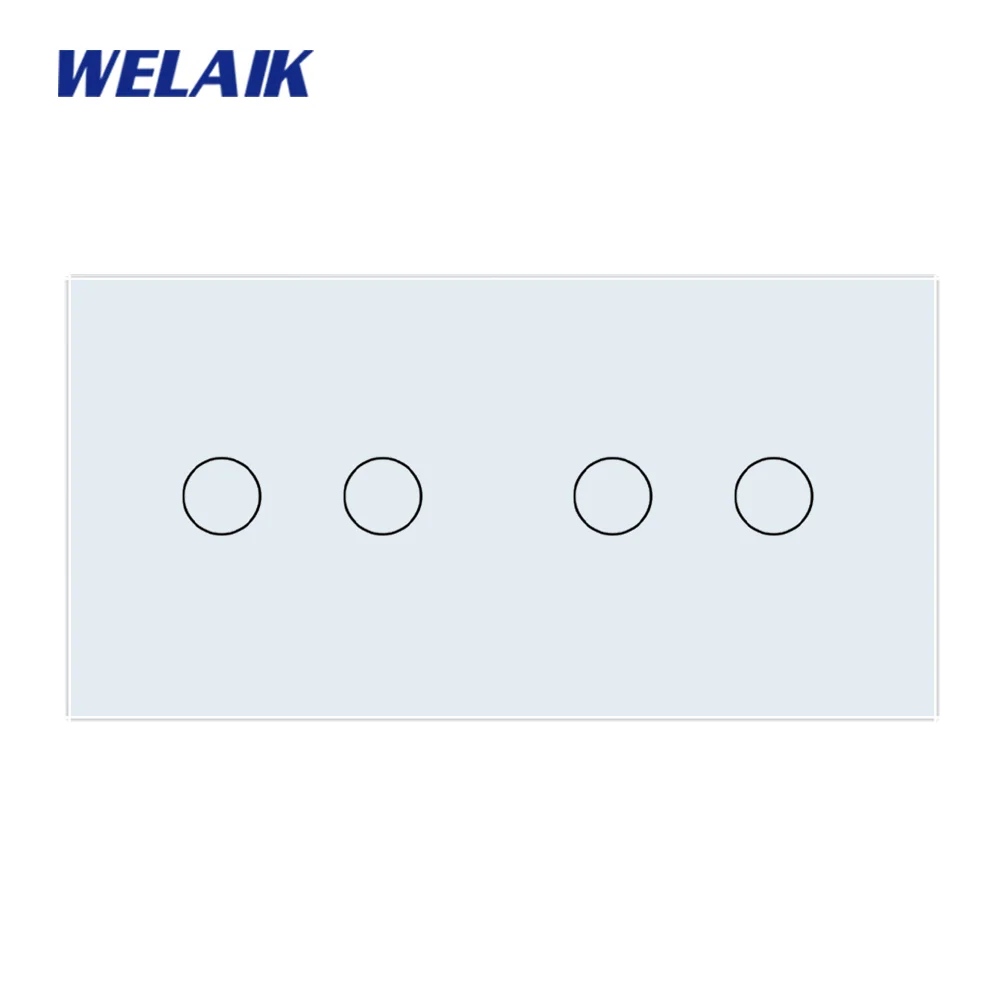 WELAIK  EU 2Frame 151*80mm 2Gang 1Gang LED Light Wall Touch Switch White Crystal Tempered Glass Panel Only DIY Parts  A2922W1