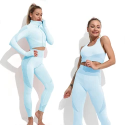 Yoga Set Workout gym clothing fitness for Women's tracksuit outfit leggings Sport bras top Long sleeve Women Sportswear Suit