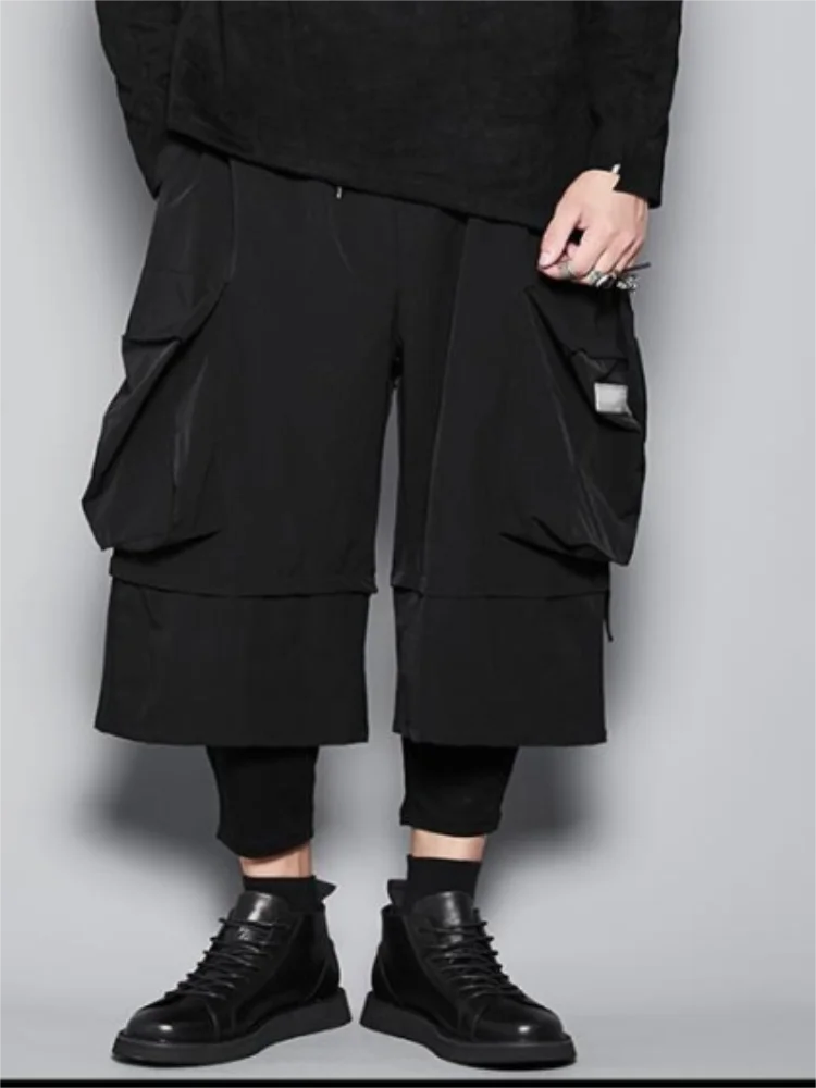 

Men's Casual Pants Spring And Autumn New Dark Loose False Two Design Nine Points Wide Leg Neutral Side Pocket Straight Leg Pants