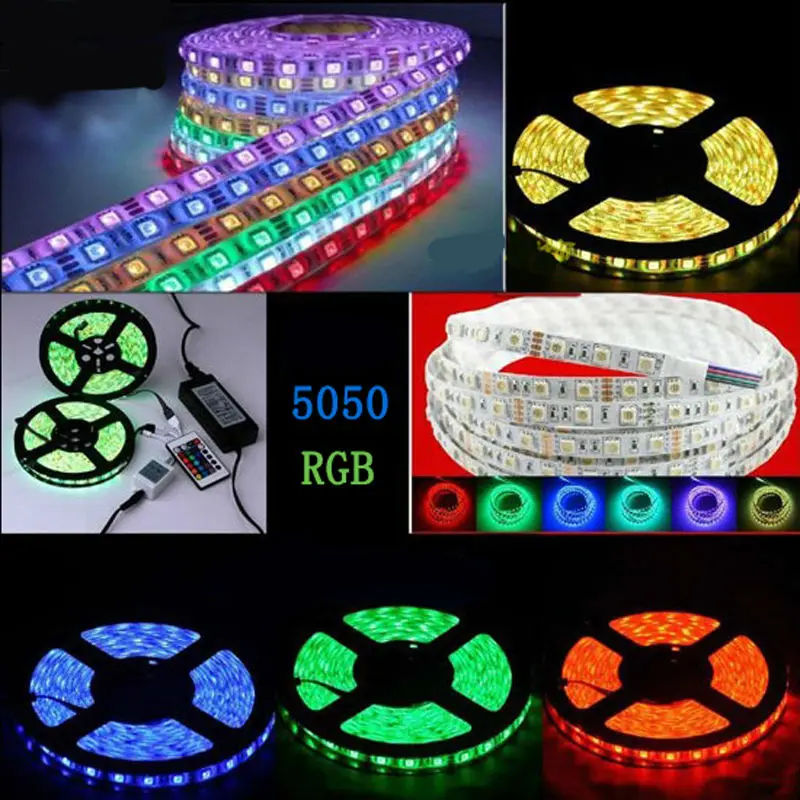  50m/lot RGB LED Strip Light SMD 5050 60LED/M Lamps DC24V Flexible Light Ribbon Ip65 Waterproof Bar Light Led Stripe Tape