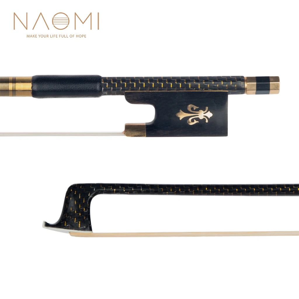 Naomi Professionele 4/4 Strijkstok Gouden Zijde Gevlochten Carbon Fiber Boog Ronde Stick Ebony Kikker Natuurlijke Paardenhaar Snelle Respons