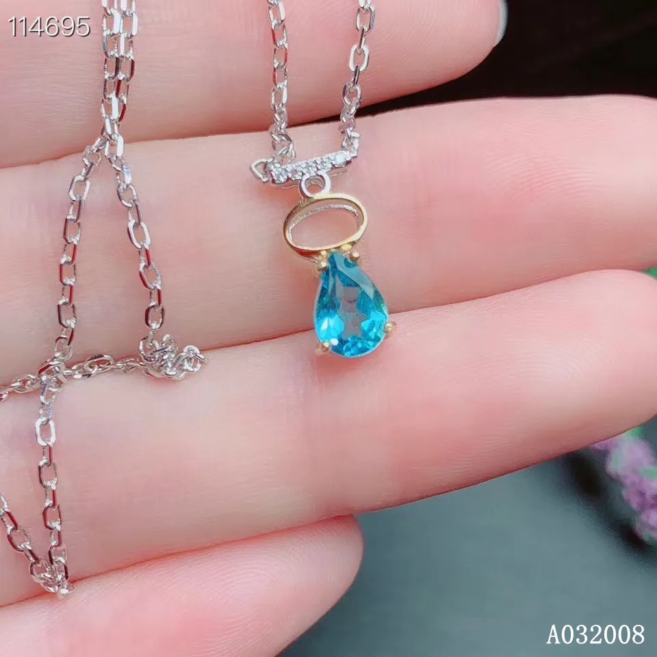 

KJJEAXCMY fine jewelry 925 pure silver inlaid natural blue topaz girl new Pendant Necklace fashion clavicle chain support test