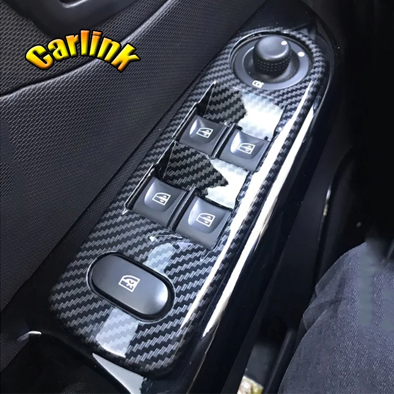 For Renault Captur 2015-2017 LHD ABS Carbon Fibre Inner Armrest Door Window Glass Lift Switch Button Panel accessories 4pcs