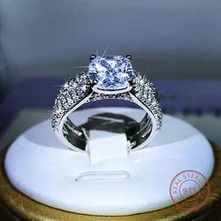 925 Silver High Quality Fashion Double Ring For Couple White Zircon Super Flash Ring Birthday Party Jewelry Gift
