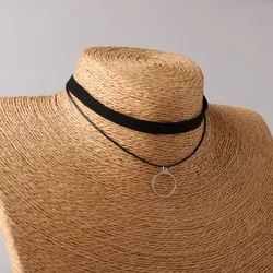 Hot Fashion Double Layer Round Necklaces Wholesale Tassel Pendants Necklaces Black Velvet Leather Chokers Necklaces Women Jewelr