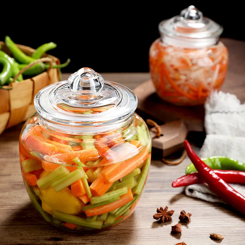 New Chinese style creative glasse pickle jar kitchen sealed jar transparent large glasses bottle food seasoning tea storage jar