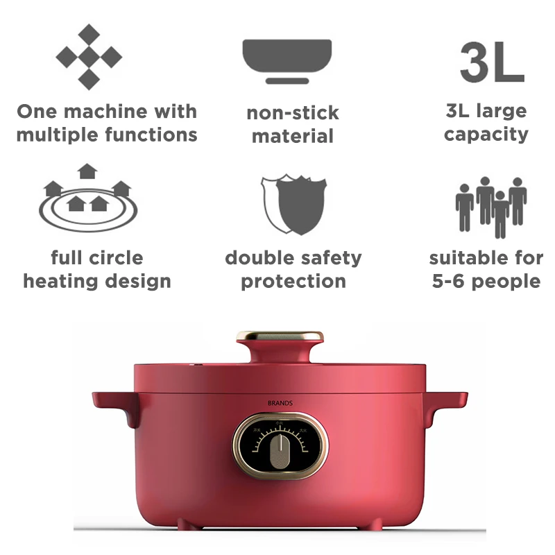 CILANDAR The new travel school home multi-function electric cooker 3L fried steak hot pot seafood fried rice porridge soup 1000W