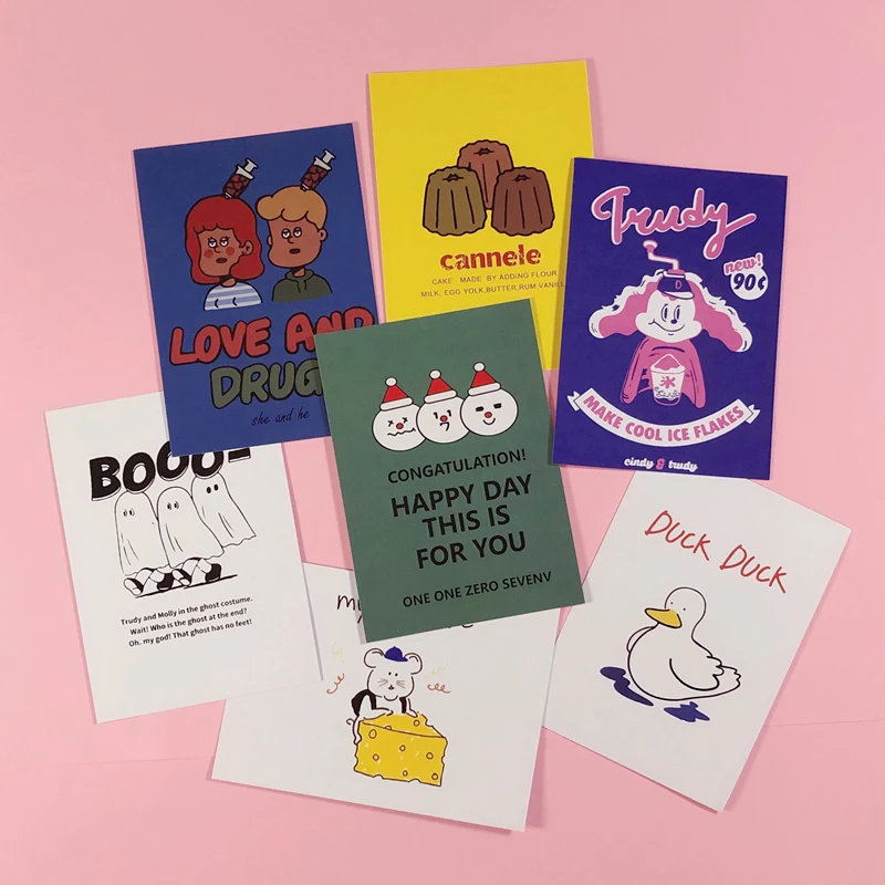 Korea Ins Simple Retro Duck Illustration Card Postcard Cute Cartoon Sticker Stationary Wall Decoration Swing Prop Envelope Gift