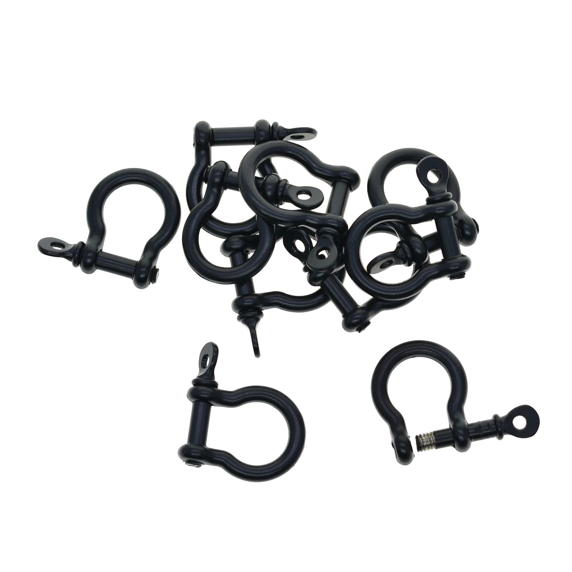 wholesale 50 Black alloy screw pin lock U hook shackle leather bangle connector joint horse shoe keychain lanyard FOB EDC DIY