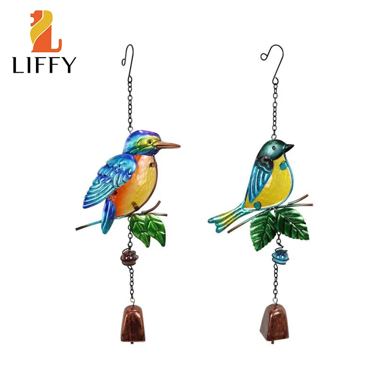 

2pcs Metal Hummingbird Peacock with Glass Pendant Bells Wind Chimes Balcony Indoor Outdoor Garden Decor Hanging Decoration