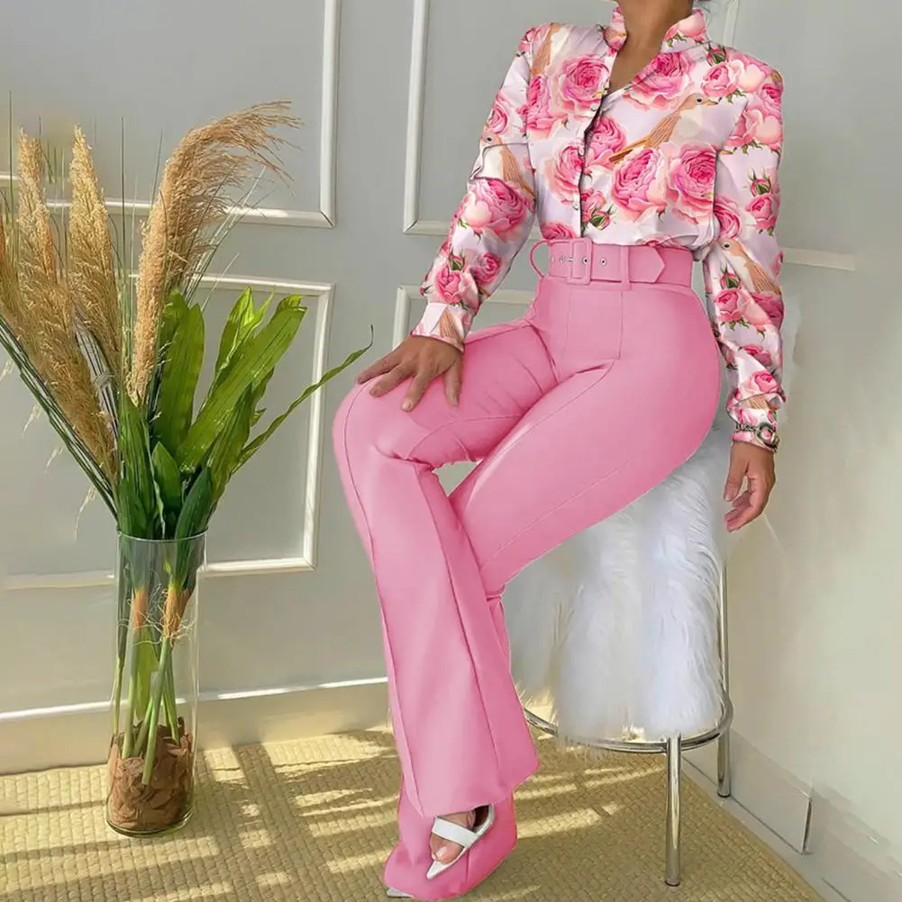 1 Set Women Suit Durable Women Tops Aesthetic Flower Pattern Fashion Suit