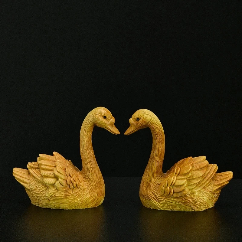 

Boxwood 7CM Couple Swan Sculpture Feng Shui Crafts Wood Animal Statue Lucky Fall In Love Swan Home Decor