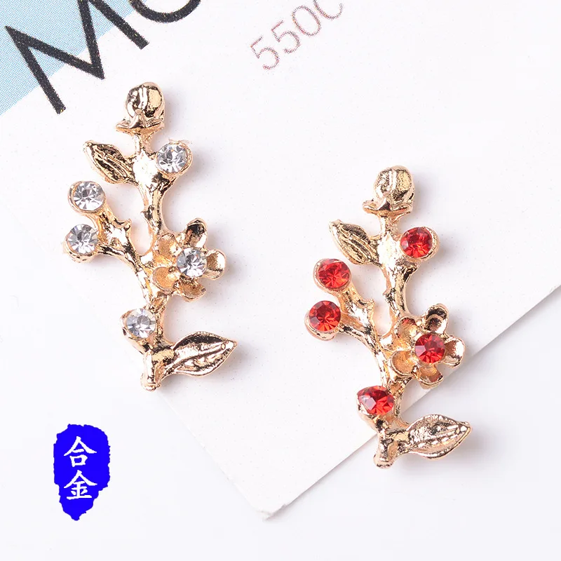 

50pc Gold color Alloy Material Crystal Leaf Branch Shape Charm For DIY Clothing/Hair Wedding Handmade Jewelry Making