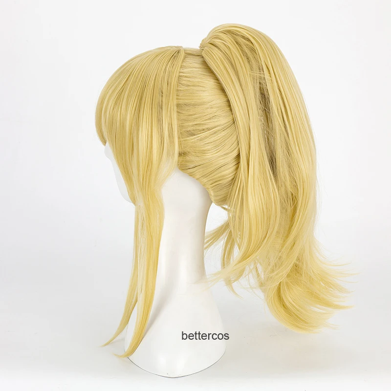 Your lie in April Miyazono Kaori Cosplay Wig Light Golden Blonde Clip Ponytail Heat Resistant Synthetic Hair Wig + Wig Cap