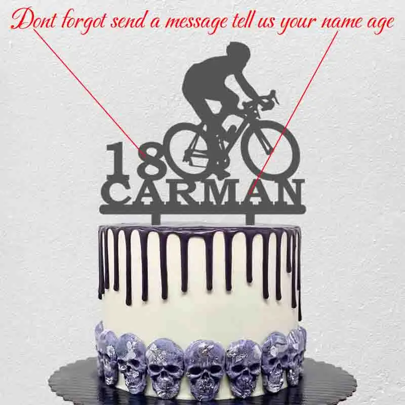 Custom Name Age Man Cycling Silhouettes Cake Topper For Cycling Fans Birthday Party Cake Decoration YC024