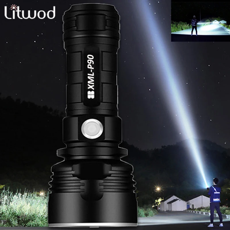 

1000000LM LED Flashlight Powerful XHP90 Tactical Torch USB Rechargeable 26650 Flash light Outdoor Waterproof Camping Fixed focus