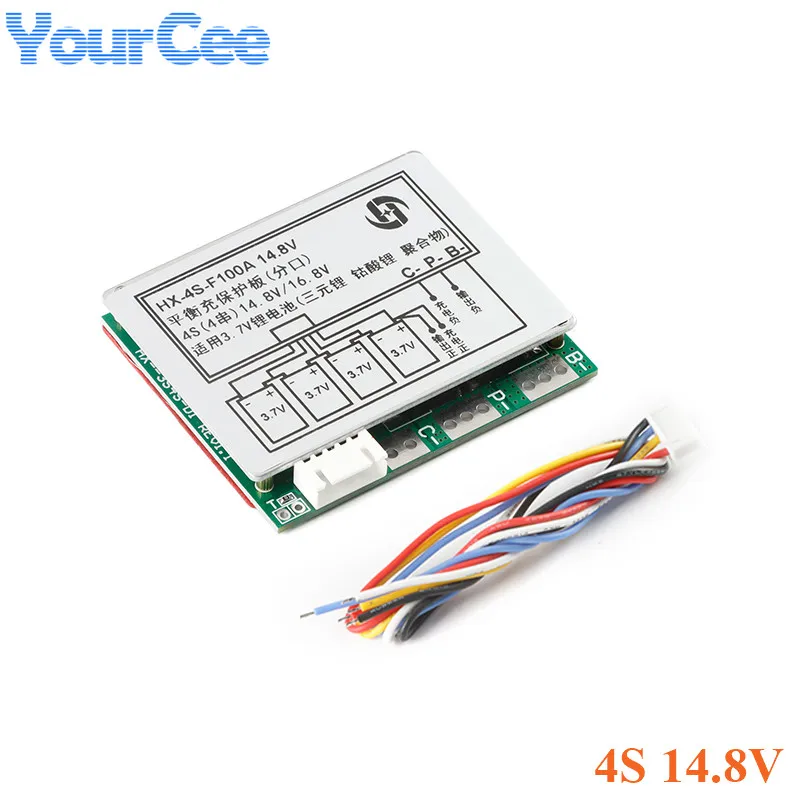 BMS 4S 100A 14.8V/16.8V Li-ion Lithium 18650 Battery BMS PCM Protection Circuit Board Module with Balance Equalizer