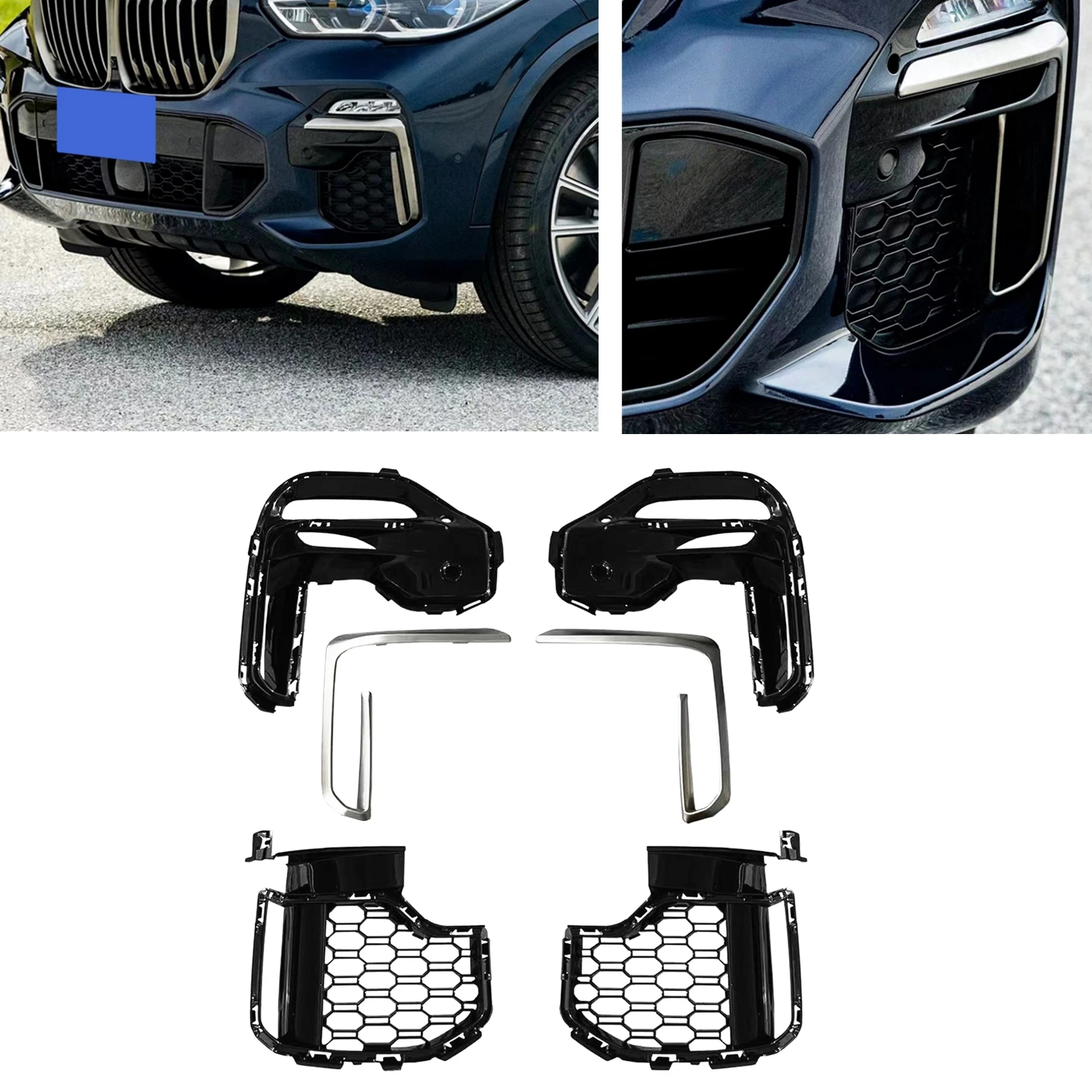 For BMW X5 G05 2019-2021 Black Front Bumper Side Air Vent Trim Grill Fog Lamp Frame Intake Grille Splitter Fog Light Cover Bezel