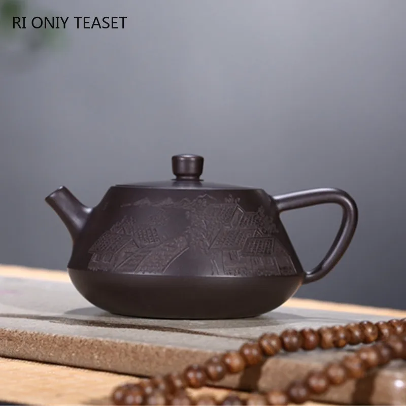 200ml Classic Yixing Purple Clay Teapots Handmade Filter Beauty Tea Pot Raw Ore Black Mud Zisha Kettle Chinese Tea Set Gifts