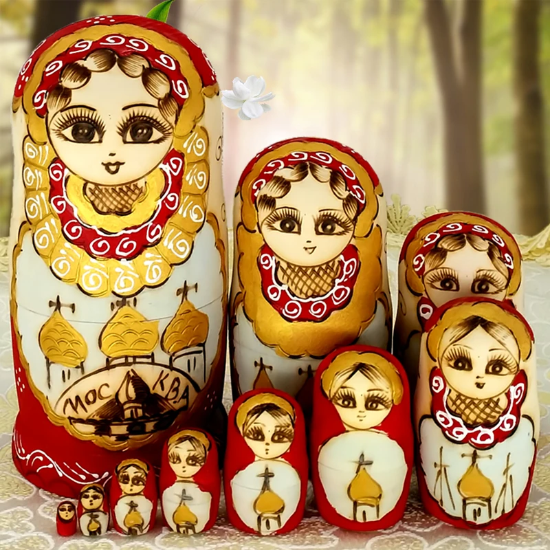 10pcs/set 22cm Hand-painted Russia Dolls 10 Layer Matryoshka Doll Toys for Baby Girls Christmas Gift