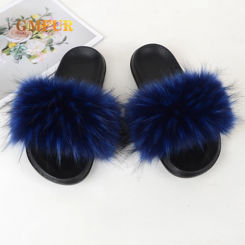 

Faux Fur Slippers Ladies Summer Home Platform Non-slip Indoor Outdoor One-word Shoes Soft And Comfortable Sandals Women