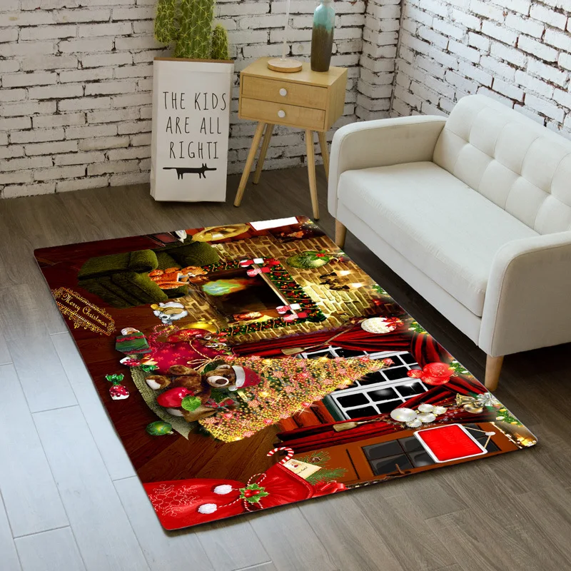 

Christmas 3D Carpet Living Room Area Rug Xmas Santa Tree Kitchen Bedroom Floor Rug Kids Play Mat Memory Foam Home Decor Doormat