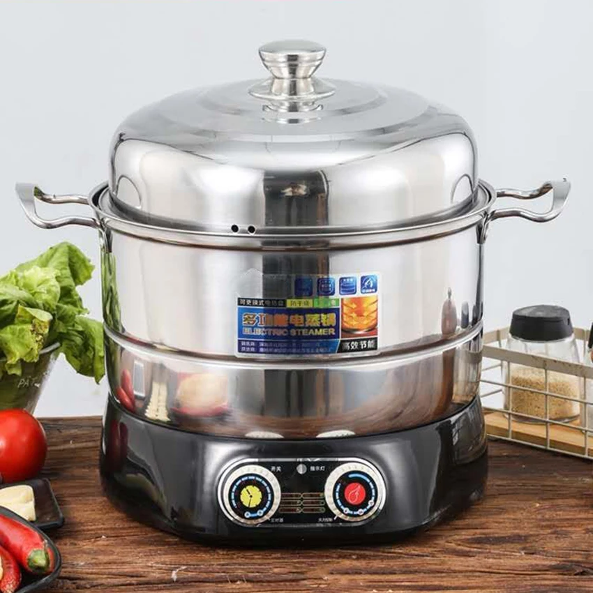 

2400W Electric Steamer 32cm Multi-functional Stainless Steel Steamer Multi-layer Household Kitchen Steamer Steaming Pot 220V