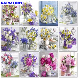 GATYZTORY-pintura acrílica por números De flores en jarrón, lienzo DIY, imagen para colorear por números, pintado a mano, para el hogar