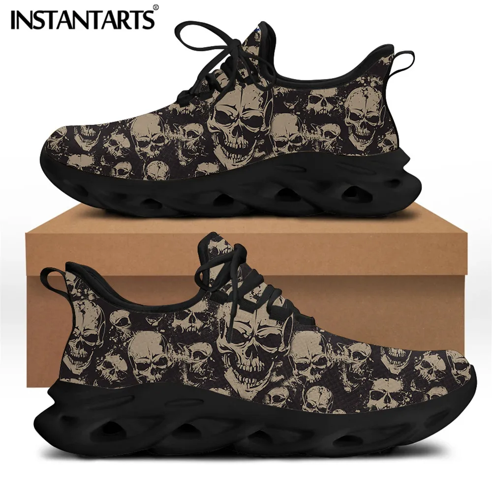 

INSTANTARTS Flats Casual Men Shoes Punk Skull Print Lace Up Breathable Walking Sneaker Sugar Skulls Design Men's Sneakers Hombre