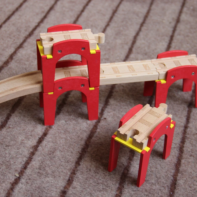 Wooden Track Railway Bridge Train Accessories Educational Toy Tunnel Cross Bridge Compatible Wood Block Track Toys for Children