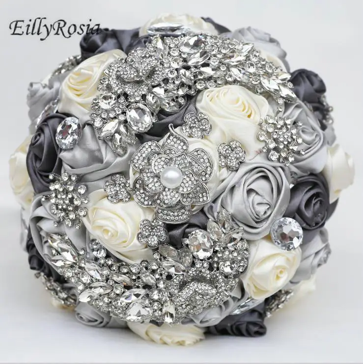 EillyRosia-broche para mujer, joyería para ramos de boda, flor Rosa satinada, cristales, dama de honor, ramo de novia, accesorios de boda