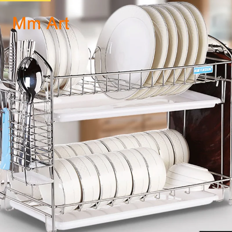 

Stainless Steel Double-Layer Dish Rack Kitchen Storage Rack Supplies Draining Rack