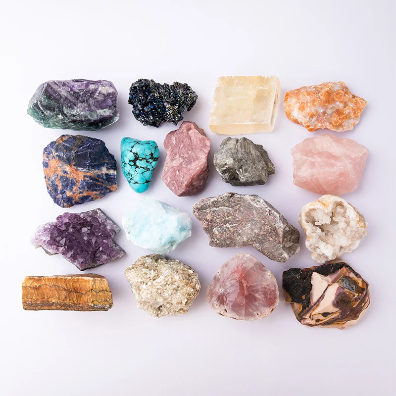 16-18pcs/set Mix Rock Raw Natural Stone Crystal Amethyst Cluster Mineral Box For Specimen