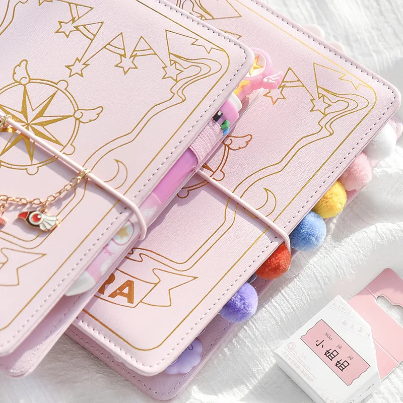 Cute Pink Sakura Anime Loose-leaf Diary Notebook Colorful Pages Spiral 6 Holes Binder Notebook Journals Planner Stationery Set