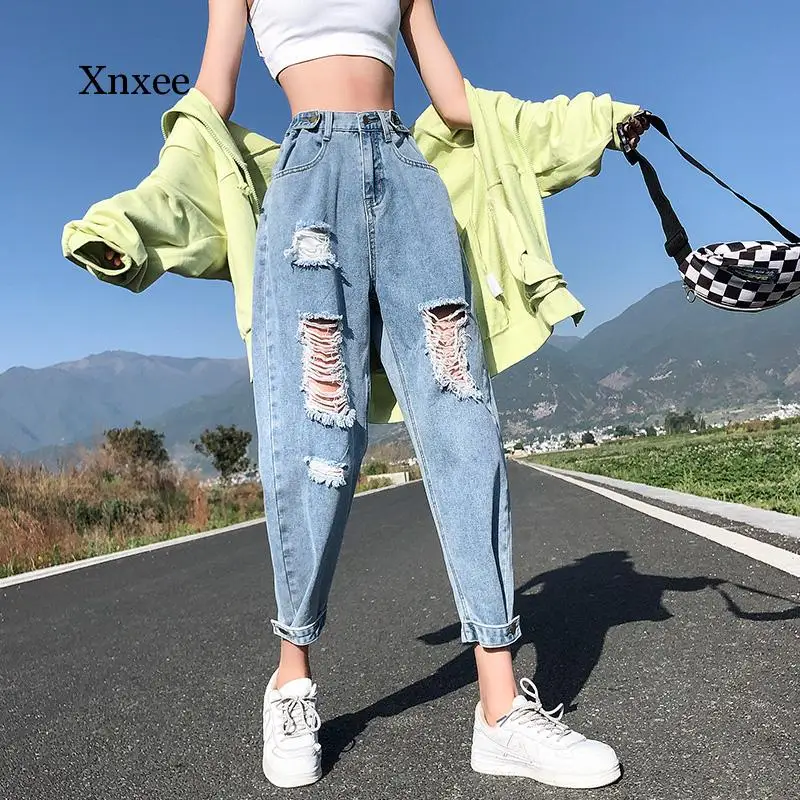 

Boyfriend Jeans for Women Destroy High Waisted Jeans Harem Loose Style Ripped Jeans for Women Casual Distressed mom