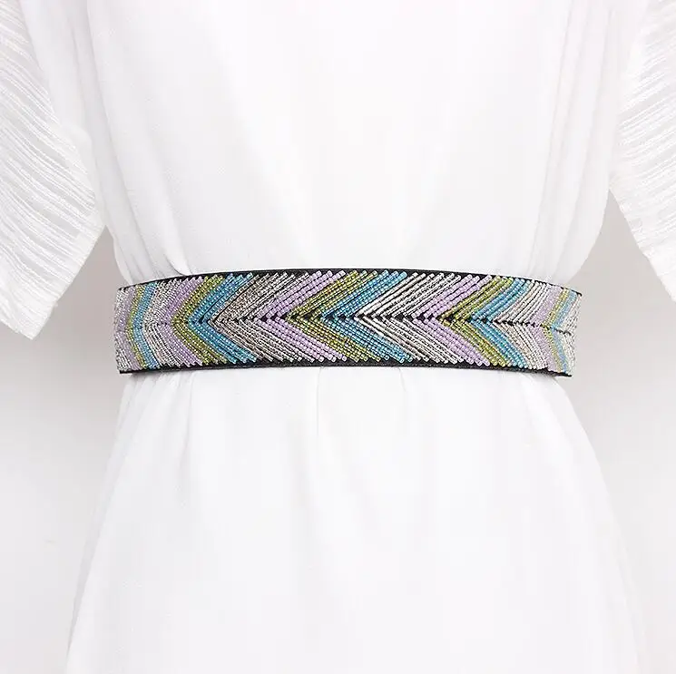 Vrouwen Runway Fashion Kralen Elastische Cumberbanden Vrouwelijke Jurk Korsetten Tailleband Riemen Decoratie Brede Riem R2849