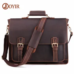 JOYIR  Vintage Men's Briefcase Crazy Horse Leather Messenger Bag Male 15.6