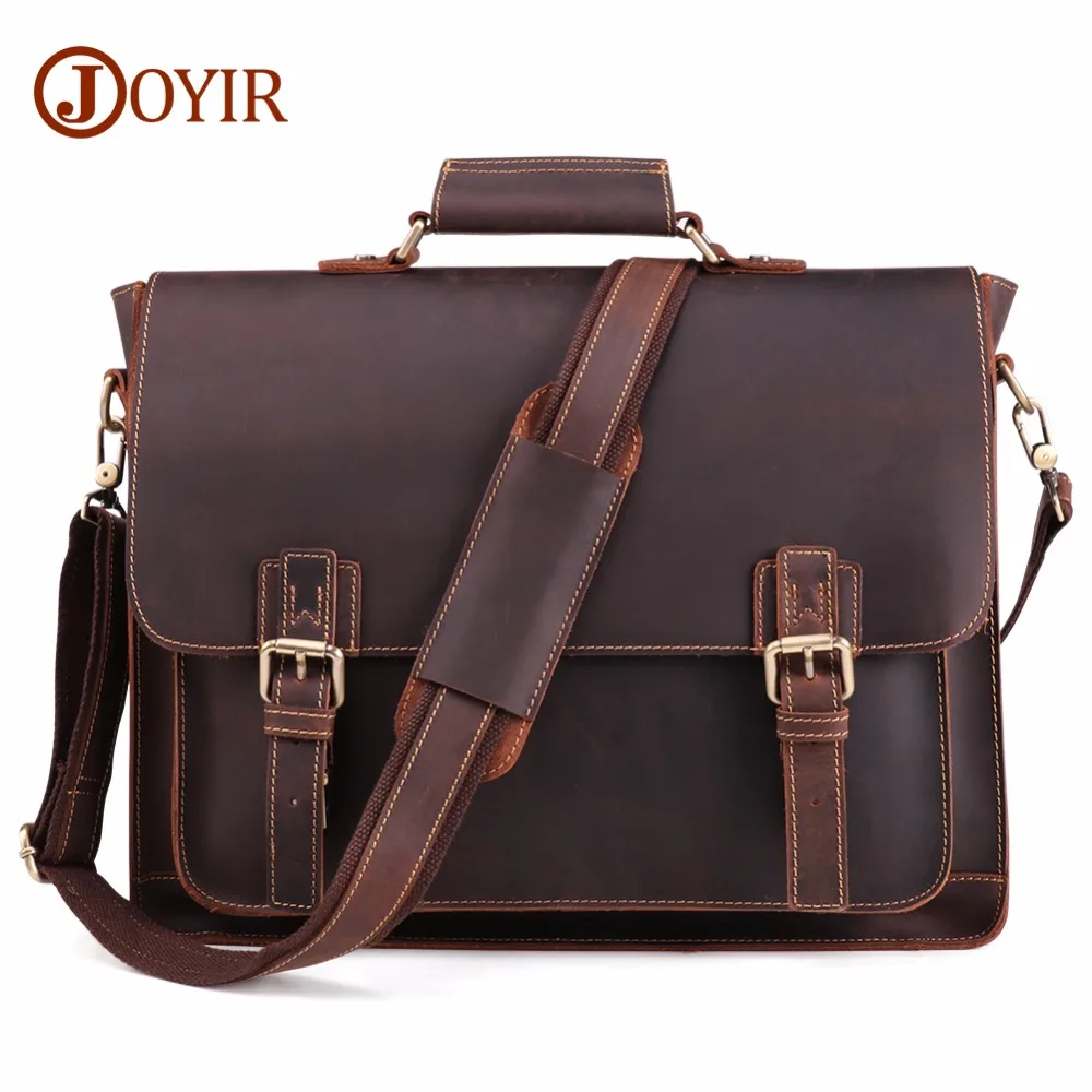 JOYIR Vintage męska teczka skóra Crazy Horse torba mężczyzna 15.6 "Laptop torba na ramię mężczyźni Business Office torebka