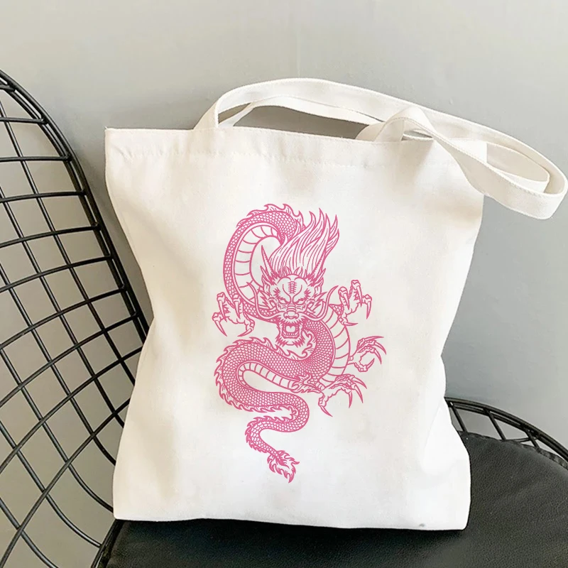 Dragão estilo chinês impressão tote saco de compras harajuku unisex casual bolsa shopper bolsas de ombro bolsa de lona feminina