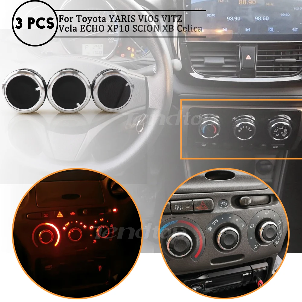 3Pcs/Set For Toyota YARIS VIOS VITZ Vela ECHO XP10 SCION XB Celica Car Air Conditioning Button Turning Switch Knob AC Knob