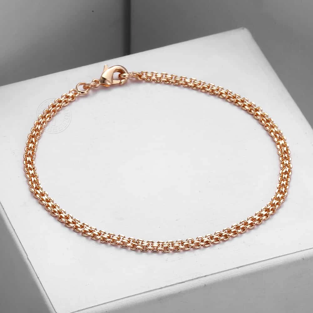 4/5mm Womens Bracelets Hammered Braided Weaving Bismark Curb Cuban Bracelets 585 Rose Gold Color Jewelry Gifts Link Chain LCB04