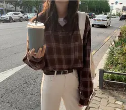 new Vintage cotton plaid Shirt female Oversize Tops Women Long sleeve Girls Blouse New Autumn Women Blouses femme Blusas