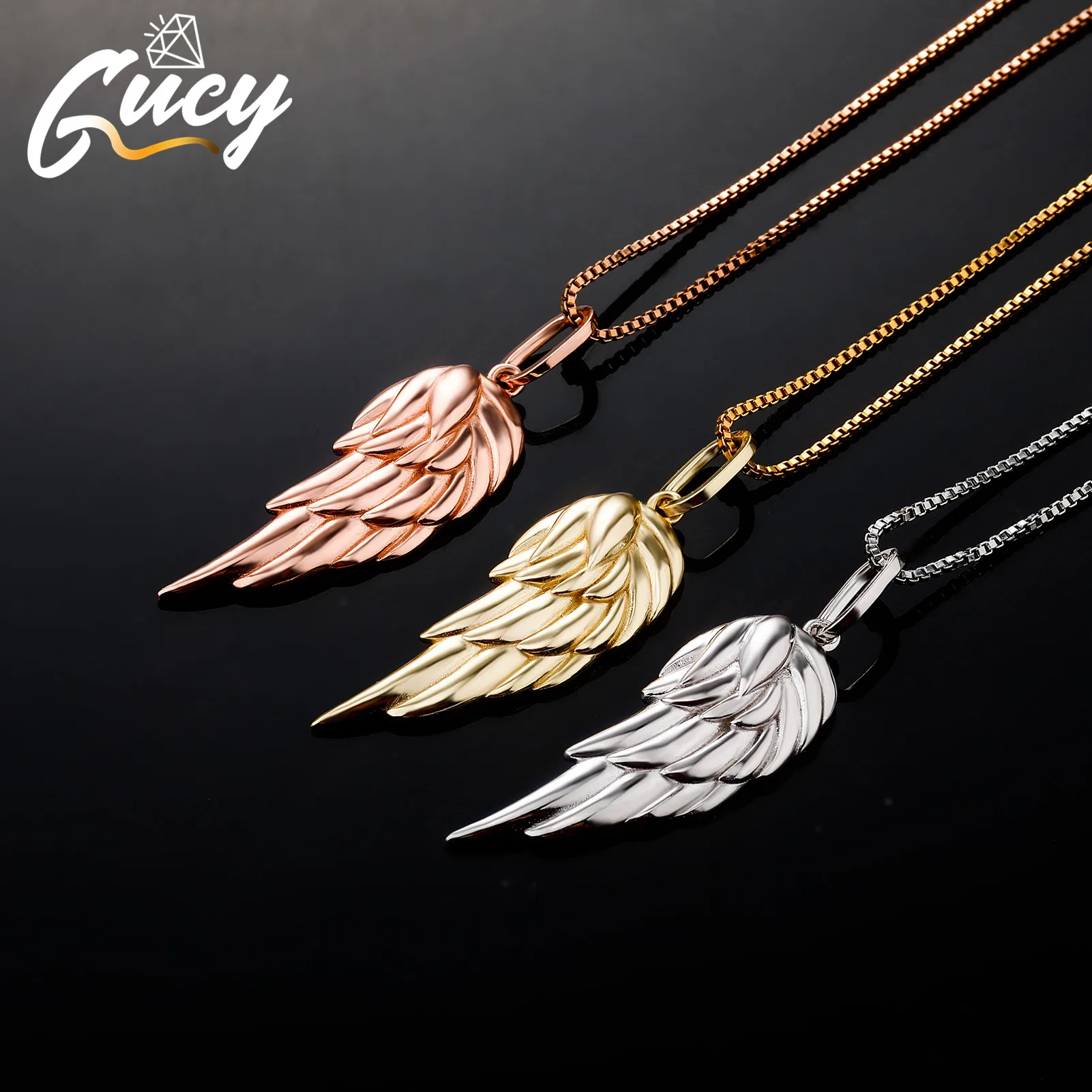 

GUCY 925 Sterling Silver New Woman Fashion Jewelry High Quality Cubic Zircon Wing Pendant Necklace