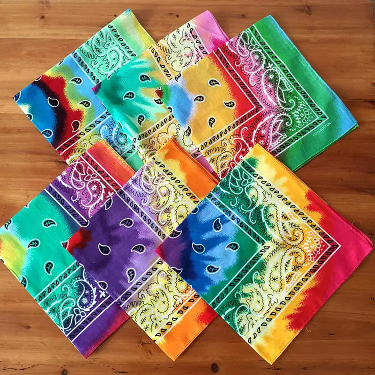 Cotton Multicolor Tie Dye Hip Hop Paisley Bandana Square Scarf Head Wrap Neck Wrist Band Handkerchief For Graffitin Women Men